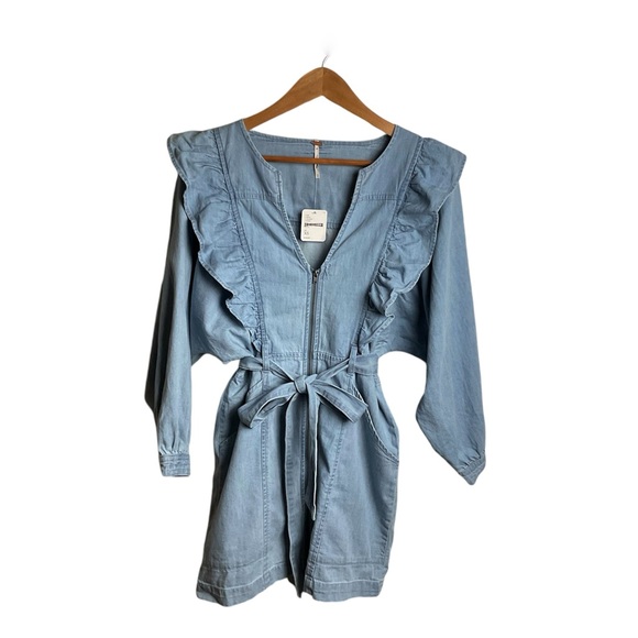 Free People Dresses & Skirts - Free People Chambray‎ Mini Dress Size XS Blue